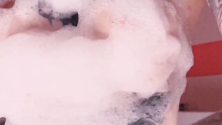 Skinny cunt with mouth Plays with Foam and Big Dildo