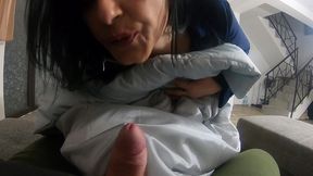 blowjob in black pantyhose & downjacket – cum all over my puffy coat