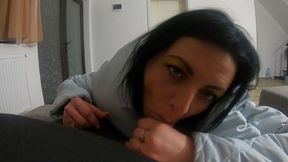 blowjob in black pantyhose & downjacket – cum all over my puffy coat