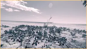 Hot MILF flashes big natural tits on beach