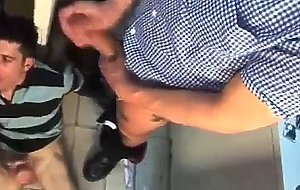 Cum and piss from his buddies