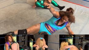 Hard hitting athletic women wrestlers