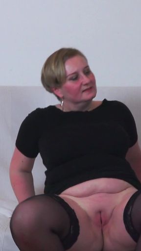 Chubby big busty mature woman's pussy fingering, spreading and gaping