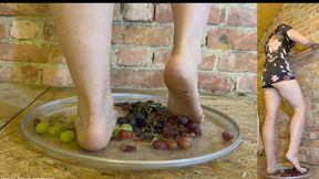 Winemaking with Mistress Dolores - I Tread the Grapes & Feed to my Slave in the Facebox - Crush Fetish grapes crushing foot fetish French tip pedicure long toes big feet face in floor foot worship face trampling femdom CFNM