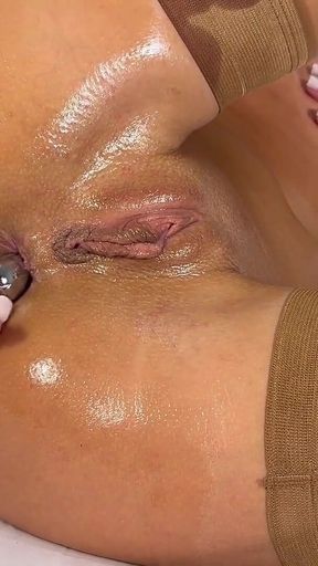 Slut in Tan Stockings Ass Fucked & Creampied