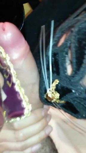 Threesome encasement pink nylon and yellow pantyhose