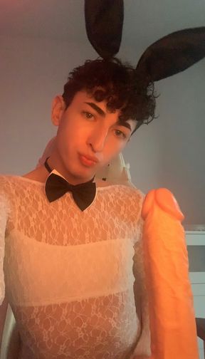 POV: teen playboy bunny femboy is sucking u off and acting like a total slut