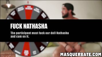 Muscular guy tries to fuck clear inflatable doll