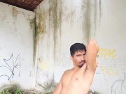 Spiting and jerking / exhib outdoor masturbation