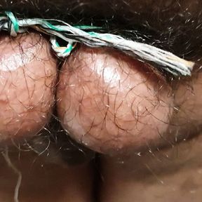 Sounding deep with metal rod dilator while bound balls upside down