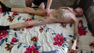 Mother-in-law does a body massage and jerks off my dick before cumming