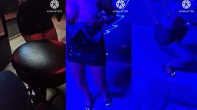 Big tits blonde coaxes hubby into swing club blowjob threesome