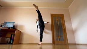 Karate girl showed that the slave's place is at her feet