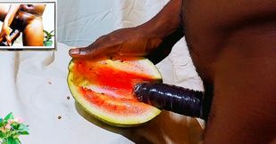 Male masturbation porn using sweet watermelon as a wet pussy. I fucked &amp; enjoyed while watching female hot pussy till I got cum