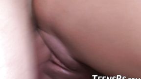Teen with blindfold sucks cock before facial banging