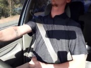 Long drive, huge cock had to  cum public driving cumshot