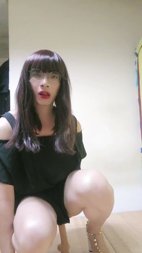 Shemale Ting Xuan Wears Sexy High Heels and Fucks Herself with Various Dildos