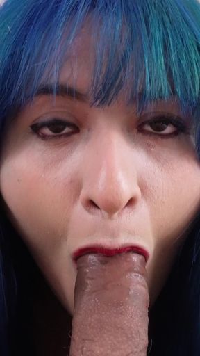 Blue Haired Punk Sucks Cock