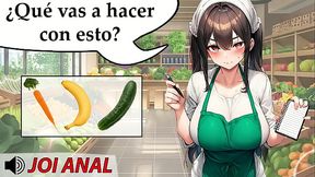 JOI Anal con frutas. La frutera te ha pillado y ahora quiere ayudarte. Voz espa&ntilde_ola.