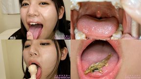 Sara Uruki - Showing inside cute girl's mouth, chewing gummy candys, sucking fingers, licking and sucking human doll, and chewing dried sardines mout-127 - wmv