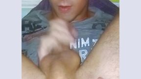 self-sucking with facial cum and cucumber masturbation. sexy autofelation