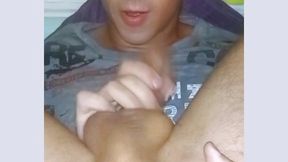 self-sucking with facial cum and cucumber masturbation. sexy autofelation