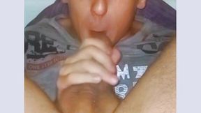 self-sucking with facial cum and cucumber masturbation. sexy autofelation