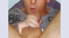 self-sucking with facial cum and cucumber masturbation. sexy autofelation