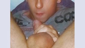 self-sucking with facial cum and cucumber masturbation. sexy autofelation