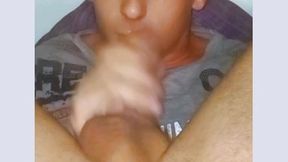 self-sucking with facial cum and cucumber masturbation. sexy autofelation