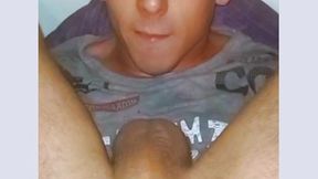self-sucking with facial cum and cucumber masturbation. sexy autofelation