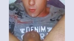 self-sucking with facial cum and cucumber masturbation. sexy autofelation