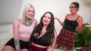 3-Way Porn - a Round Sister-in-Law is Getting Scissored Sensually by her 2 BFFs in a Threesome.