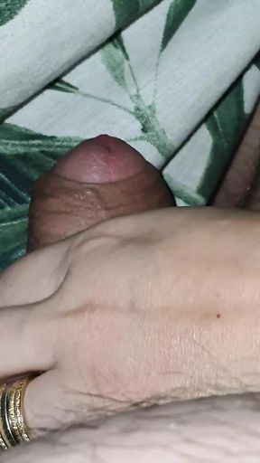 Lustful wife handjob step son dick in bed
