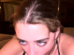 Brunette teen swallowing cum in POV blowjob