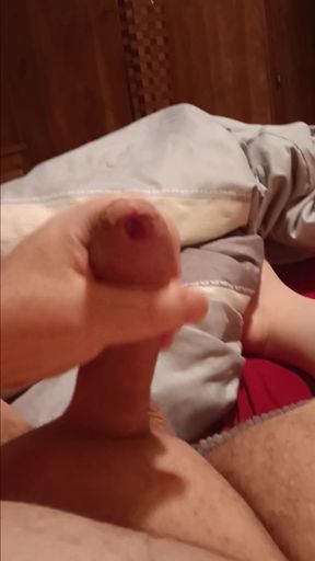 Man moans while masturbating with pulsating thick cock