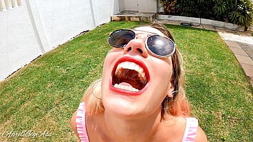 Drinking pee on the garden outdoor!! Funell!!