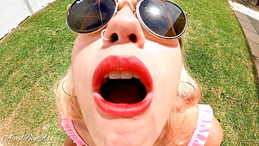 Drinking pee on the garden outdoor!! Funell!!