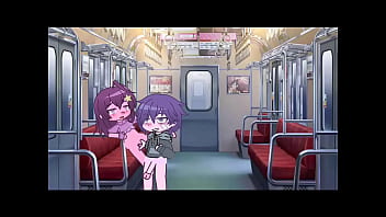 Boy and girl dominate each other in the subway