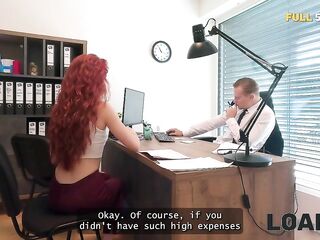 LOAN4K. Hawt business deal between hawt and fit redhead and a loan manager