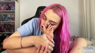 So deep sniffing feet by herself