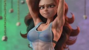 muscled sexy armpits cartoon bitch is suspended in bondage and has her arms stretched watch her struggle