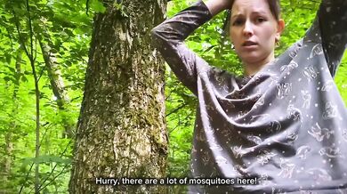 Brunette broke her bike paid with her pussy in the woods doggystyle swallow