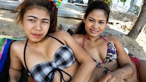 Bisexual Thai teens lick pussy and also fuck in a threesome