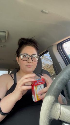 Risky topless smoking in the car (Full Video)