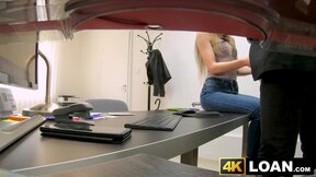 captures Bonnie Dolce swallowing a loan agents huge cock