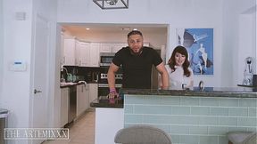BBC Streamer Artemis gets blowjob under table by big ass horny roommate Bea York