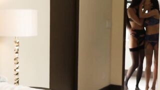 Bombastic babes in erotic lingerie enjoys hot lesbian fucking