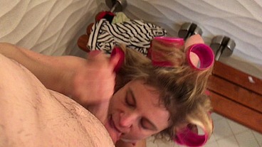 Cum eating MILF in curlers, Erin Electra