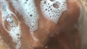 Soapy shower tit massage